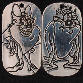Charm Taz She Devil Warner Bros Wb Looney Tunes Silver Double Sided Dog Tag 5410