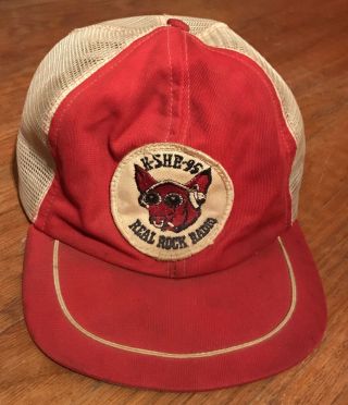 Vintage Kshe 95 Real Rock Radio Mesh Snapback Hat Trucker Cap Retro