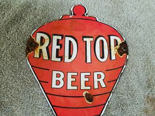 Red Top Beer Porcelain Door Sign Bar Ohio Beverage Spirits Old Liquor Store 2