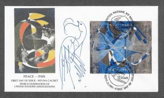 Hans Erni In Person Signed (dove Signature) Wfuna Cachet U.  N.  First Day Cover