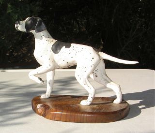 Pointer Standing On Point Figurine Mounted On Wood Base