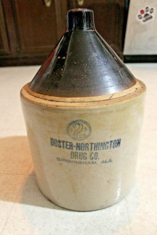 Antique Doster Northington Drug Co Birmingham Ala 2 Gal Crock Stoneware Jug