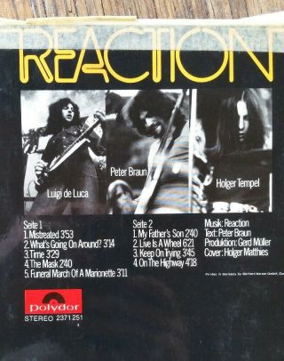 REACTION lp Polydor 2371251 GEMA 1972 German Garage Heavy Psych Rare lp 3