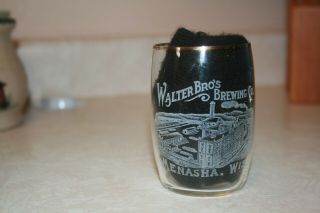 Walter Bros Etched Beer Glass,  Menasha,  Wisconsin,  Barrel Shaped,  Preprohibition