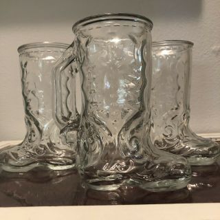 Set Of 3 Vintage Beer Mugs Cowboy Boots Drinking Glass Country Collectibles Bar