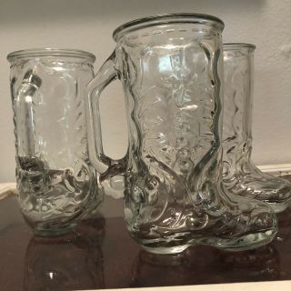 Set of 3 Vintage beer mugs Cowboy boots drinking glass Country collectibles Bar 2