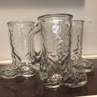 Set of 3 Vintage beer mugs Cowboy boots drinking glass Country collectibles Bar 3