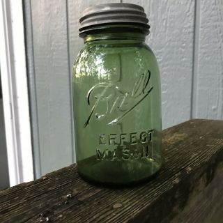 Pure Green Ball Perfect Mason Quart Fruit Jar Deep Color - Circa 1915 - 1923