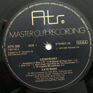 KATE BUSH “Lionheart” ATR Mastercut German LP ‘78 orig AUDIOPHILE import NM 2