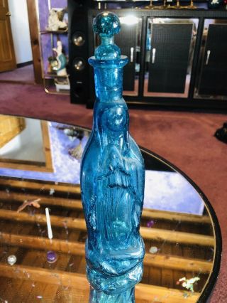 Spectacular Pontil Turquoise Madonna Figural Blown Bottle 2