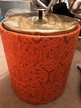 Vintage Mid Century Mcm West Bend Thermo - Serv Ice Bucket Orange Tiki Brass Lid