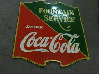 Porcelain Coca Cola Fountain Service Enamel Sign Size 22.  5 " X 25 " Inch 2 Sided