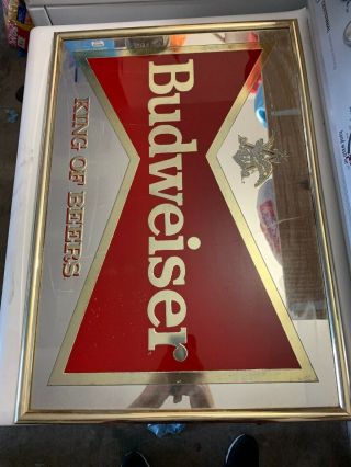 Vintage Budweiser Bud Light Beer Bar Sign Mirror Pub Tavern 22”x18” Advertising