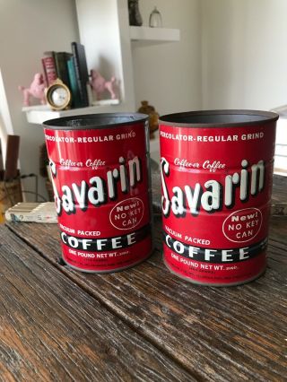 Pair Savarin One Pound Coffee Can Tins Collectible Advertising Vintage