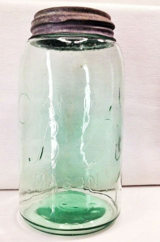 Vtg Antique Early 1900s Boyds Mason Quart Canning Jar Blue Green W/ Lid