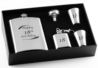 18th Birthday Stainless Steel 5 Piece Hip Flask Gift Set - Engravable Keepsake