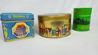 Set Of 3 Vintage German Haeberlein Metzger Cookie Tins 3