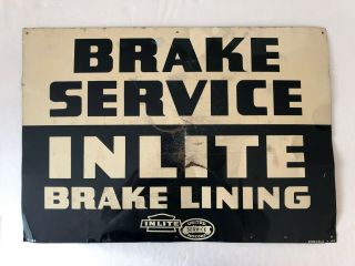 1949 United Service Motors Brake Service Inlite Brake Lining Tin Garage Sign