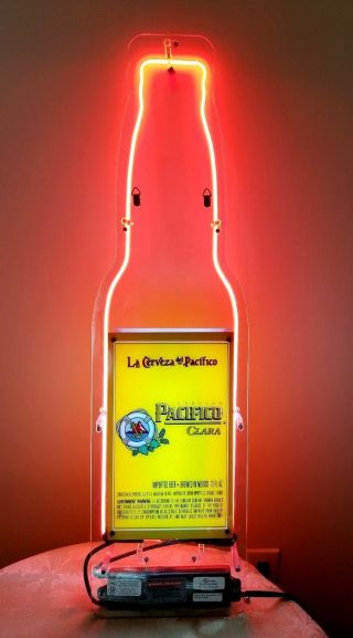 Cerveca Pacifico Clara Neon Beer Bottle Sign 33.  5 