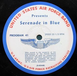 United States Air Force Band Vintage Us Army Recruiting Service Large 16 " Record