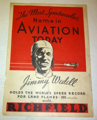 1920s Famous Pilot Jimmy Wedell Advertisement For Richfield Gasoline,  Old,  Plane