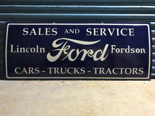 Large Ford Fordson Sales And Service Cars Trucks Tractors Porcelain Enamel Sign