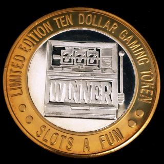 1994 Ct Slots A Fun Casino Silver Strike $10 Slot Machine Winner Token 0sfsm9413