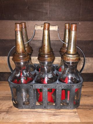 Texaco Oil Bottles With Crate 6 Total