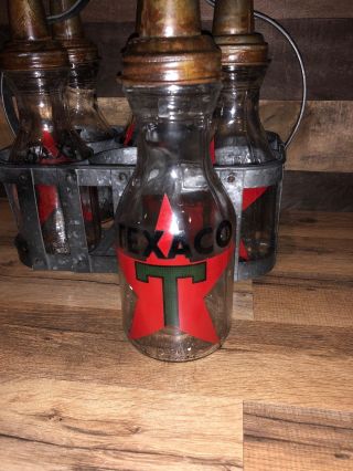 Texaco Oil Bottles With Crate 6 Total 2