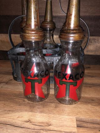 Texaco Oil Bottles With Crate 6 Total 4