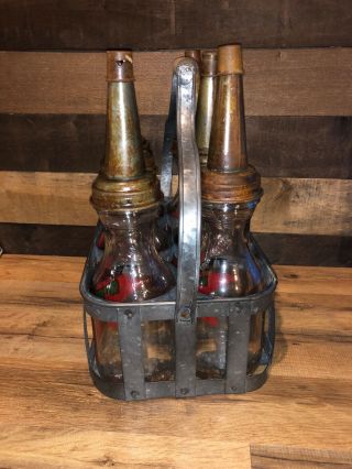 Texaco Oil Bottles With Crate 6 Total 5