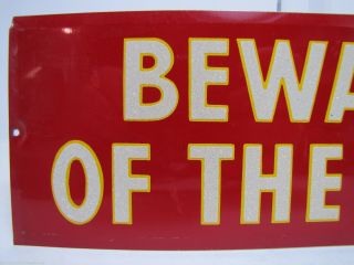 Old BEWARE OF THE DOG Sign tin metal bevel edge reflective letters 2