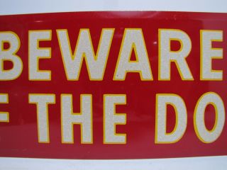 Old BEWARE OF THE DOG Sign tin metal bevel edge reflective letters 3