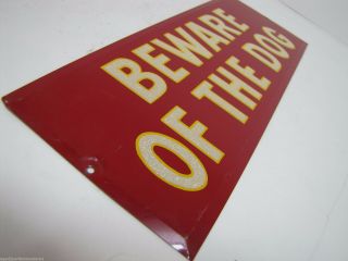 Old BEWARE OF THE DOG Sign tin metal bevel edge reflective letters 6