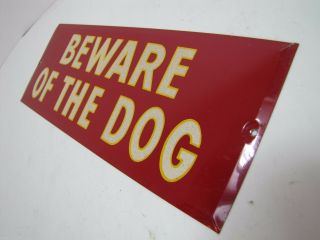 Old BEWARE OF THE DOG Sign tin metal bevel edge reflective letters 7