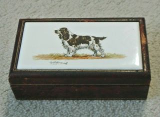 Cyril Gorainoff Hand Painted Porcelain English Springer Spaniel Dog Leather Box