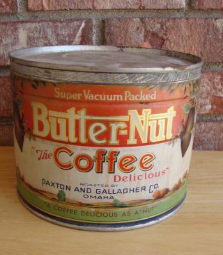 Vintage 3 Pound Butter Nut Coffee Tin 420 Storage