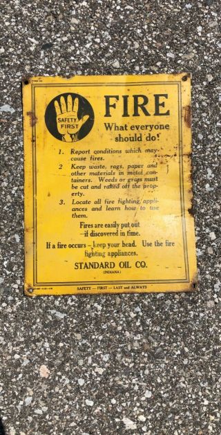 Old Tin Metal Standard Oil Fire Sign Vintage Gas Oil