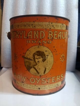 Maryland Beauty Raw Oysters Tin Can 1 Gallon Rare R.  E.  Roberts Baltimore Md