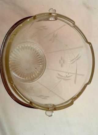 Glass Ice Bucket with Hammered Metal Handle with Wheel Cut Flowers Vintage 4