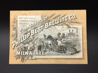 Phillip Best Brewing Co.  Advertising Trade Card,  Milwaukee,  Wi