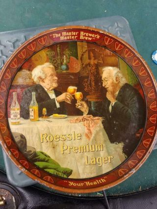 Pre - Prohibition Roessle Premium Lager Beer Tin Litho Tray/sign - Boston Ma - 12 "