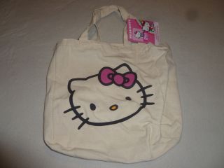 W Tag Hello Kitty Canvas 10.  5 " X 12 " Tote Bag Sanrio Travel Nwt 2012 Beige