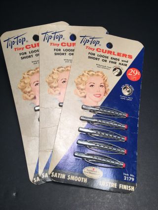 Vintage Tip Top Tiny Curlers On Card Nos Litho 3 Cards Advertising 