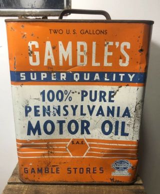 Vtg Gambles 100 Pennsylvania Motor Oil 2 Gallon Oil Can Gamble Stores Gas & Oil
