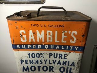 Vtg Gambles 100 Pennsylvania Motor Oil 2 Gallon Oil Can Gamble Stores Gas & Oil 2