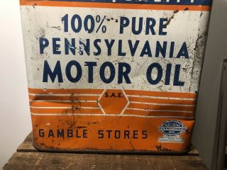 Vtg Gambles 100 Pennsylvania Motor Oil 2 Gallon Oil Can Gamble Stores Gas & Oil 3