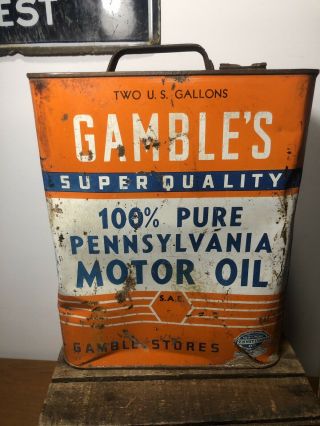 Vtg Gambles 100 Pennsylvania Motor Oil 2 Gallon Oil Can Gamble Stores Gas & Oil 5