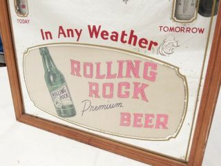 1939 Rolling Rock Bar Mirror With Thermometer & Barometer,  Rare 23 " X 15 "