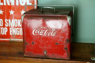 Vintage 1950s Coca Cola Coke Cooler Ice Chest Progressive Refrig.  Co.  Old Decor